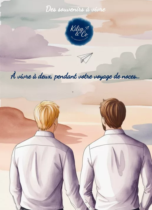 Illustration du kit cadeau Voyage de Noce Kilig & Co pour couple gay.