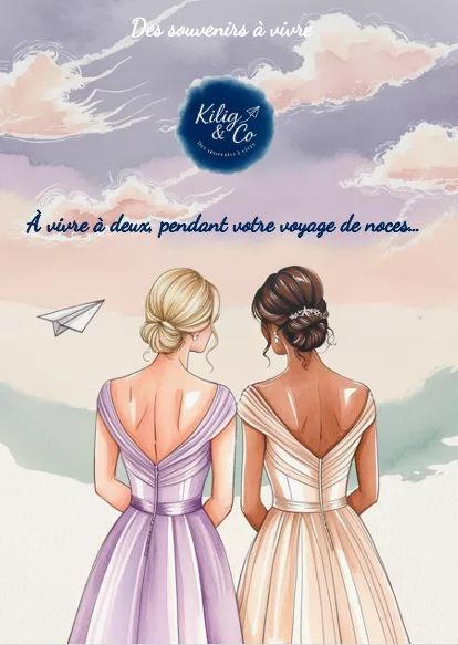 Illustration du kit cadeau Voyage de Noce Kilig & Co pour couple lesbien.