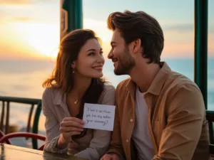 Un couple amoureux se regardant dans les yeux.